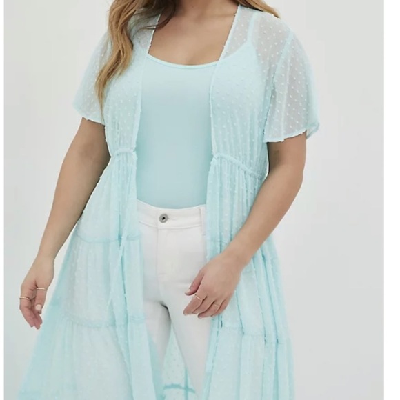 NWT TORRID TIERED KIMONO - CHIFFON CLIP DOT BLUE - Picture 4 of 6